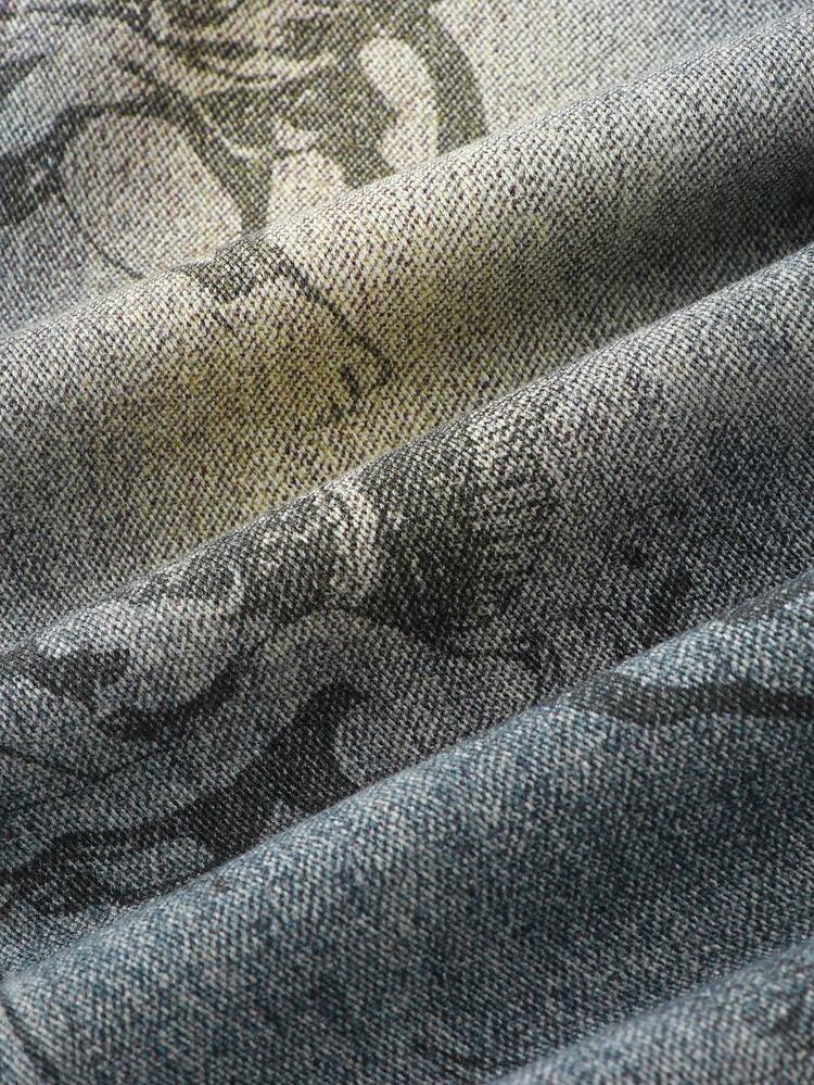 ROMWE MEN Street Life Quần jean denim ống loe rộng, in họa tiết cổ điển, màu bạc cho thiếu niên nam - Màu xanh lam - Xem 6