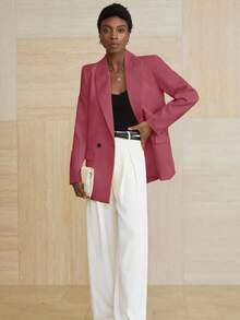 Aveloria Modichic Women's Business Style Solid Color Double-Breasted Blazer Jacket For Commuting, Autumn  - Red - View 5