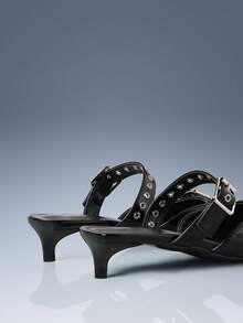 CUCCOO GRLICON Red Pointed Metal Buckle Kitten With New Spice Girl Style Women's High Heels - Black - View 4