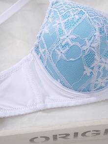 1pc Sexy Lace Minimalist Push-Up Bra, Underwire Bra For Small Bust - Multicolor - View 3