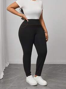 Truni Plus Top-Stitching Wideband Waist Leggings - Black - View 5