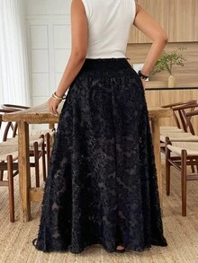 Weeklong Plus Size Women Lace High Waist Casual Versatile Daily Wear Skirt - Black - View 2