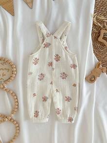 Loomiva Newborn Baby Girl Floral Print Strap Romper & Pants Set, Versatile & Comfortable,Kids - Apricot - View 2