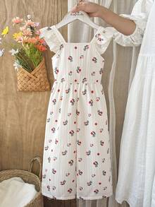 Vintaside Kids Bộ áo liền quần mùa hè không tay in kỹ thuật số dành cho bé gái, thích hợp cho du lịch hoặc mặc thường ngày. - Màu be - Xem 8