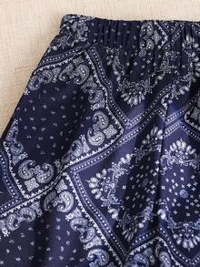 SHEIN Young Girl Ditsy Floral Loose Casual Pants Wide Leg Pants For Kids Kids Pants For Girls Baggy Pants For Kids - Navy Blue - View 3