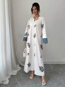 Yasmyna 女士宽松印花长袖阿拉伯风格连衣裙 - 彩色 - 查看 4