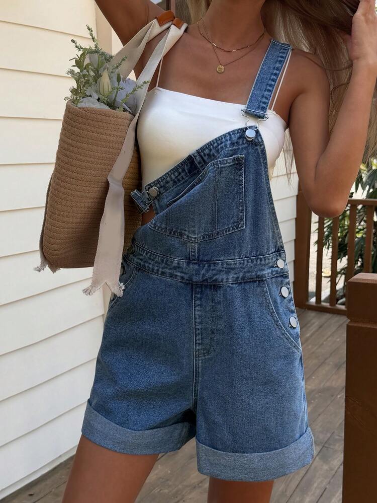 Women's Solid Color Sleeveless Fashionable Summer Versatile Casual Denim Jumpsuit
