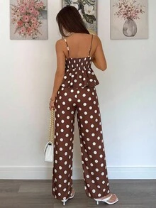 Siren Gaze 女士夏季休闲波点印花吊带背心和裤子两件套 - 棕色 - 查看 2
