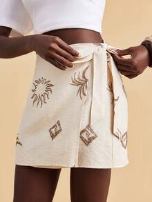 Travachic Vacation Casual Embroidered Tie-Up Wrap Skirt - Apricot - View 3