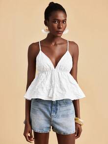 Travachic Top de tirantes casual con aplicación de nudo de unicolor, para vacaciones, verano, top de verano, playa para mujeres, vacaciones en la playa para mujeres, mujeres de vacaciones, top blanco - Amarillo - Ver 4