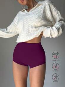 Slayform Quần short yoga cạp cao gợi cảm ôm sát vòng ba, co giãn, thích hợp cho tập luyện thể dục. - Màu đỏ tím - Xem 1
