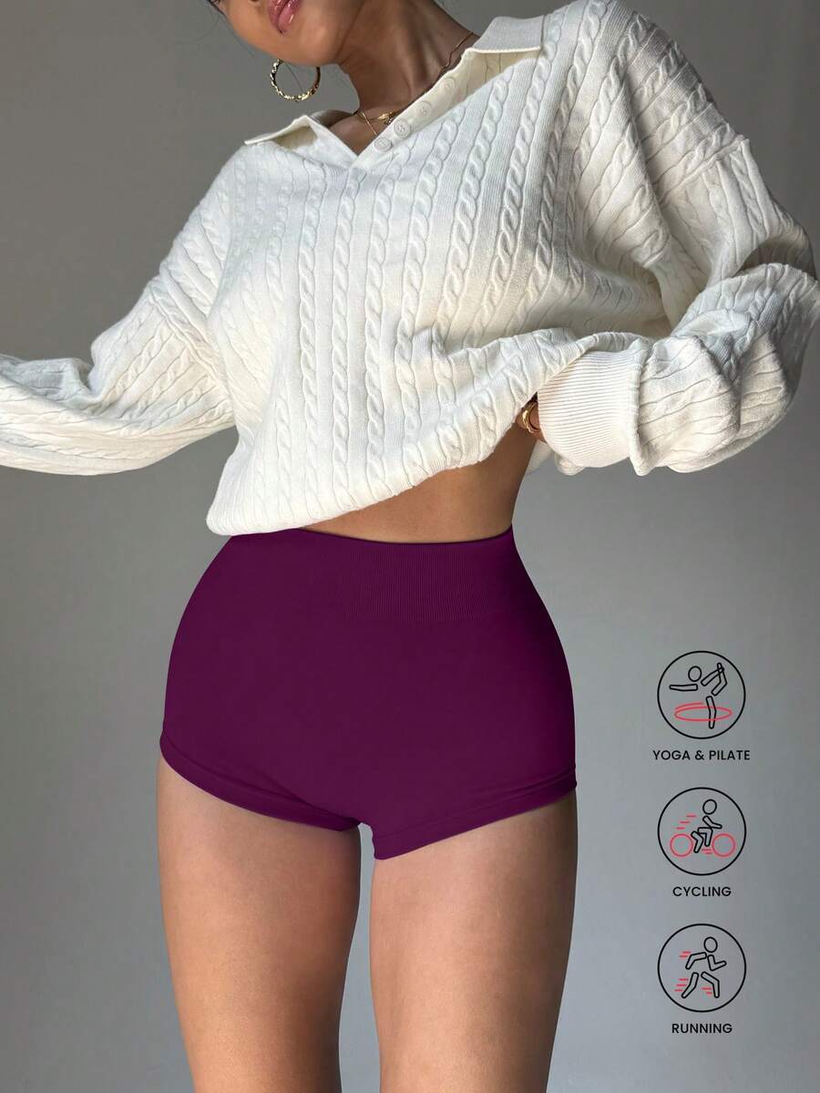 Slayform Quần short yoga cạp cao gợi cảm ôm sát vòng ba, co giãn, thích hợp cho tập luyện thể dục. - Màu đỏ tím - Xem 1