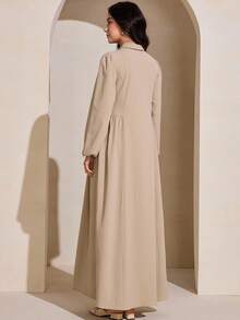 Graceveil 女士简约Polo领长袖优雅休闲阿拉伯风格连衣裙 - 卡其色 - 查看 2