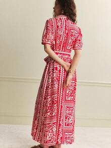 Écloséra 法式复古印花长裙 - 紅色 - 查看 6