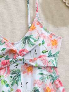 SHEIN Teen Girl Floral Print Ruffle Cami Tankini Top And Triangle Bottoms Swimwear Set - Multicolor - View 5
