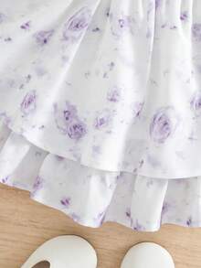 SHEIN 女婴优雅可爱白色碎花吊带荷叶边连衣裙 - 白色 - 查看 4