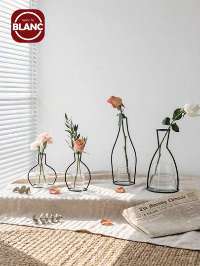 Madebyblanc Giá cắm hoa bằng sắt tối giản INS - Bình hoa điêu khắc trừu tượng dành cho hoa giả hoặc hoa khô, vật trang trí nhà kiểu Bắc Âu, vật trang trí trung tâm bàn hình học hiện đại, giá cắm hoa bằng sắt trừu tượng - Trang trí nhà kiểu Bắc Âu tối giản cho kệ, bàn, bệ lò sưởi, giá cắm hoa giả và hoa khô, bình hoa điêu khắc hình học hiện đại.