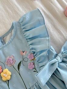 Loomiva Vestido de manga corta con cuello redondo y estampado gráfico para bebé niña - Neblina azul - Ver 3