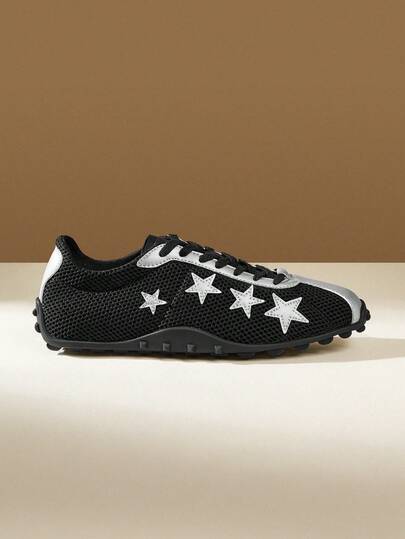 CUCCOO EASI Zapatillas de entrenamiento con estampado de estrella vintage - Nuevos zapatos casuales de mujer con suela gruesa y cordones - Zapatos deportivos versátiles para mujeres