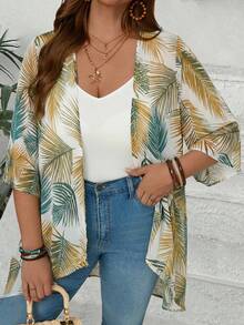 EMERY ROSE Plus Size All-Over Print Asymmetric Hem Casual Jacket - Yellow - View 6