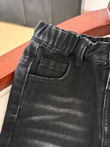 SHEIN Quần jeans ống rộng lửng dáng suông, thời trang thường ngày, phong cách đường phố, dành cho bé trai, mùa hè. - màu đen - Xem 8