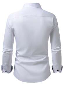 Manfinity Mode Áo sơ mi nam dài tay cài cúc phía trước, họa tiết hoa phối nhiều mảnh, phong cách thường ngày, thích hợp cho mùa thu. - trắng - Xem 2