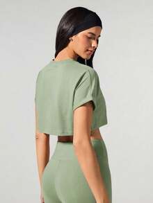 Fluxe 纯色针织圆领宽松短款休闲女式T恤 - 綠色 - 查看 5