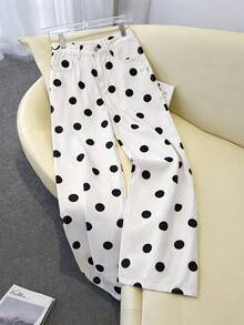 GlowEve Women's Casual Polka Dot Print Wide Leg Jeans - White - View 1