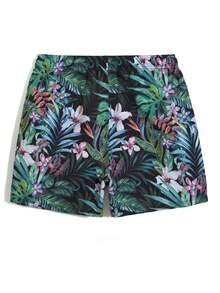 Horizaway Quần short đi biển nam mùa hè in họa tiết cây nhiệt đới, cạp chun. - Màu xanh lá cây đậm - Xem 5