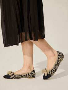 CUCCOO BASICS Damen Schleifendekor Patchwork Leopardenmuster Loafers - Aprikosenfarben - Übersicht 2