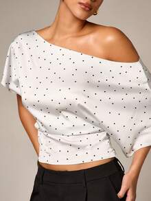 AiiRZ 波点露肩收腰短袖T恤 春夏 - 白色 - 查看 4