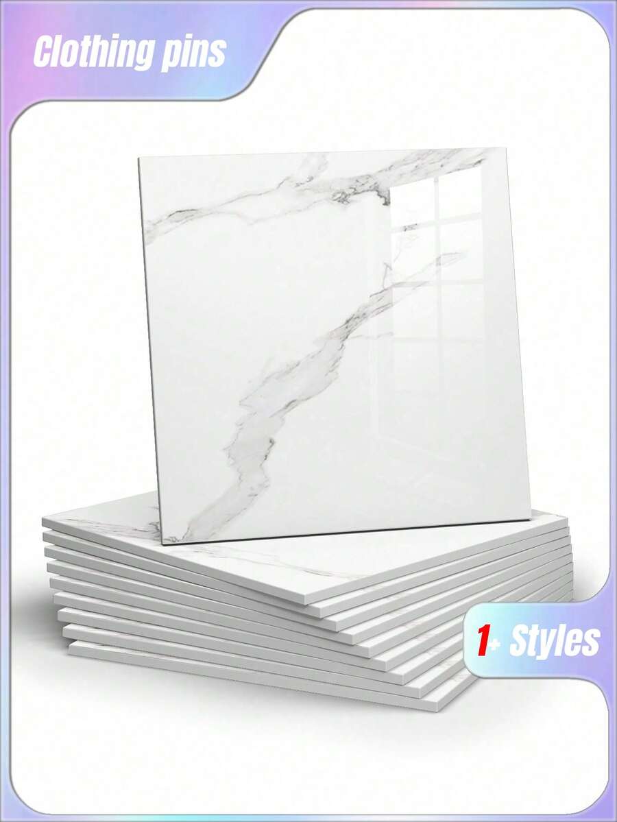 10pcs 0.9㎡ Deep Gray Marble Pattern Tile Sticker Waterproof & Moistureproof Aluminum Plastic Board Self-Adhesive Wall Paper For Wall Renovation And Decoration Valentine DAY, Valentines Wedding, Birthday - White - View 1