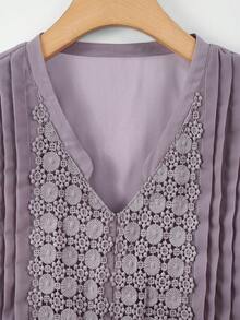 Lacomfia Plus Size Chiffon Ruffle Trim 3/4 Sleeve Fitted Casual Blouse, Spring/Summer - Mauve Purple - View 5
