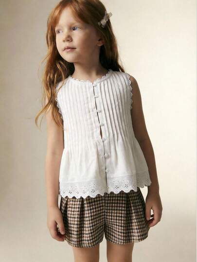 Maija Kids Maija Kids 1件装少女休闲优雅学院风宽松短裤，适合日常穿着、返校、郊游、聚会、节日、春夏穿着。