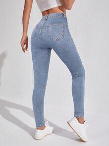 SHEIN FlexDen Women's Casual High Waist Skinny Fit Jeans, Versatile And Suitable For Daily Commute - Baby Blue - View 2