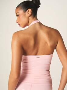 Missguided x Playboy 褶皱露背运动背心，V领裹身式设计，适合健身训练和休闲运动穿着。 - 粉色 - 查看 2