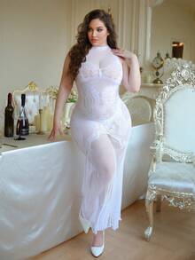 Crystal Vow 婚礼季蕾丝拼接波点网纱性感内衣连衣裙 女士无袖性感网纱连衣裙，情人节春夏款 - 白色 - 查看 5