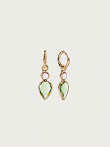 Glisma 女士时尚锆石吊坠耳环，适合日常佩戴，搭配各种服饰，复古韵味，金属质感，宝石镶嵌，送给妈妈/女士/女孩/母亲，高端、复古、优雅 - 綠色 - 查看 4