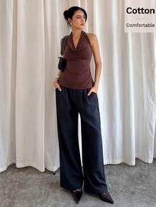 Siren Gaze Áo tank top màu nâu buộc dây hở lưng, áo tank top không tay cổ xếp ly cho nữ, áo cotton, áo kiểu mùa hè thoải mái, áo cổ yếm, áo kiểu thẩm mỹ, áo màu đất, áo cotton, áo dự tiệc, áo đi nghỉ mát, áo màu nâu sô cô la, áo màu nâu cà phê, áo màu nâu cho nữ, áo màu nâu đậm - màu nâu - Xem 6