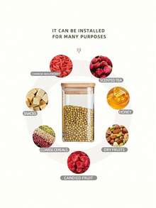 10个方形高硼硅玻璃密封罐，糖/饼干/食品/香料储存罐，带竹盖 - 10盎司透明玻璃散装食品罐，适用于茶叶、咖啡豆、香料、谷物、燕麦，厨房装饰，节日/婚礼礼物 - 白色 - 查看 6