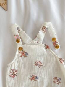 Loomiva Newborn Baby Girl Floral Print Strap Romper & Pants Set, Versatile & Comfortable,Kids - Apricot - View 9
