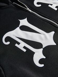 TOKVUE 男士街头风热销INS字母亮面刺绣休闲街头服饰，男友/老公礼物，周年纪念礼物，黑色卫衣 - 黑色 - 查看 2