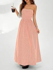 asdMainGRL Vestido de tirantes sin mangas con estampado de rayas para mujer, ideal para el veranoasd XGXO - Naranja - Ver 3