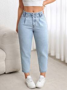 EMERY ROSE Plus Size Women's Casual Denim Tapered Pants, Non-Stretch, Discounted - Light Wash - View 3