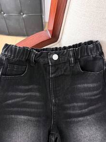 SHEIN Quần jeans ống rộng lửng dáng suông, thời trang thường ngày, phong cách đường phố, dành cho bé trai, mùa hè. - màu đen - Xem 7