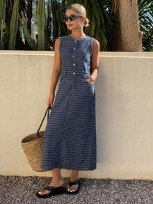 DAZY Women's Sleeveless Straight Midi Denim Dress - Blue - View 7