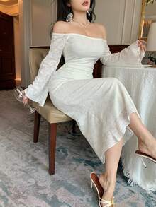 DAZY Sexy Off Shoulder Lace Dress For Women - White - View 3