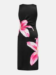 Young Girl Casual Vacation Sleeveless Hollow Out Floral Print Dress - Black - View 6