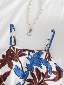 Sparklyn 梭织印花吊带背心，女士扭结镂空无袖连体裤，印花图案女士夏季服装，女士度假装，波西米亚风时尚，女士沙滩装，休闲飘逸波西米亚风女士服装，女士热带风情服装 - 棕色 - 查看 5