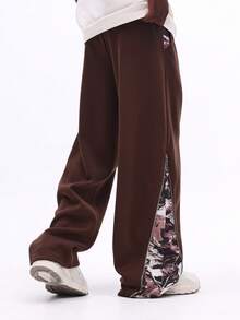 SUMWON Relaxed Baggy Fit Sweatpants With Floral Camouflage Side Insert Panel Casual Comfort Drawstring Waist Elastic Ankle Lounge Pants - Multicolor - View 2